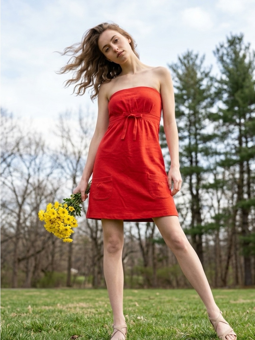 Old Navy Strapless Red Sundress with Tie and Pockets